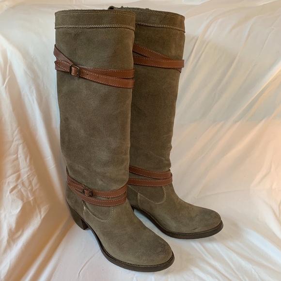 FRYE Strappy Jane Tall Boots Size 7 Gray Suede - Picture 3 of 14